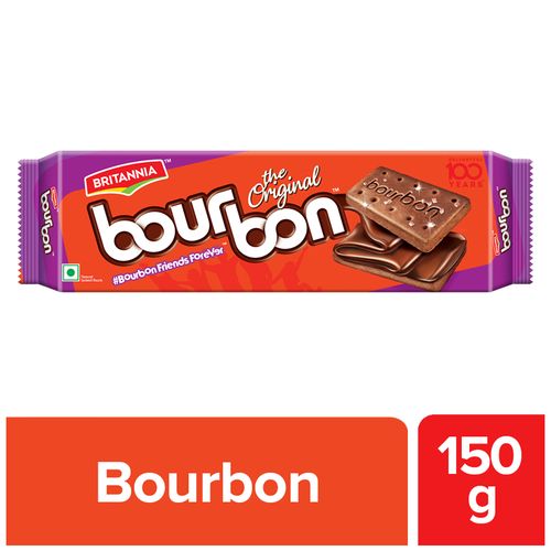 Britannia Bourbon Chocolate Cream Biscuits (150g) | Listerr - An Indian ...